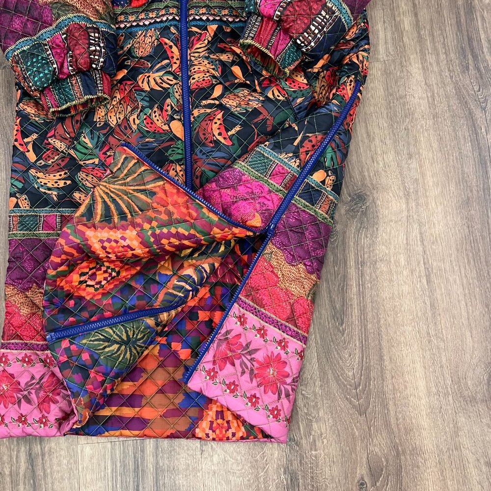 Farm Rio Mixed Patchwork Reversible Quilted Midi Puffer Coat Sz M - Picture 8 of 16